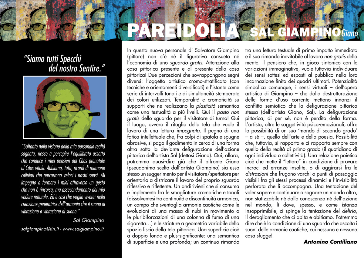 Depliant "Pareidolia" di Sal Giampino